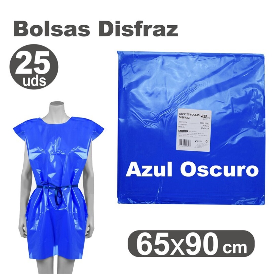 BOLSA DISFRAZ PLASTICO 65X90 AZUL OSCURO PAQ.25UNI