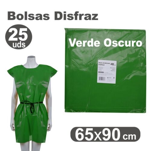BOLSA DISFRAZ PLASTICO 65X90 VERDE OSCURO PAQ.25U