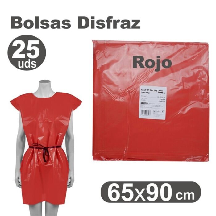 BOLSA DISFRAZ PLASTICO 65X90 ROJA PAQ.25UNID.