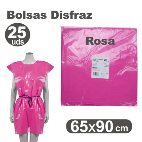 BOLSA DISFRAZ PLASTICO 65X90 ROSA PAQ.25UNID.