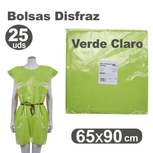 BOLSA DISFRAZ PLASTICO 65X90 VERDE CLARO PAQ.25UN