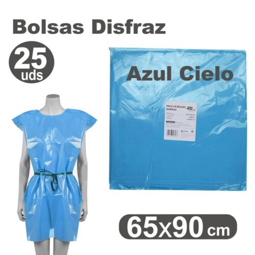 BOLSA DISFRAZ PLASTICO 65X90 AZUL CLARO PAQ.25UNI