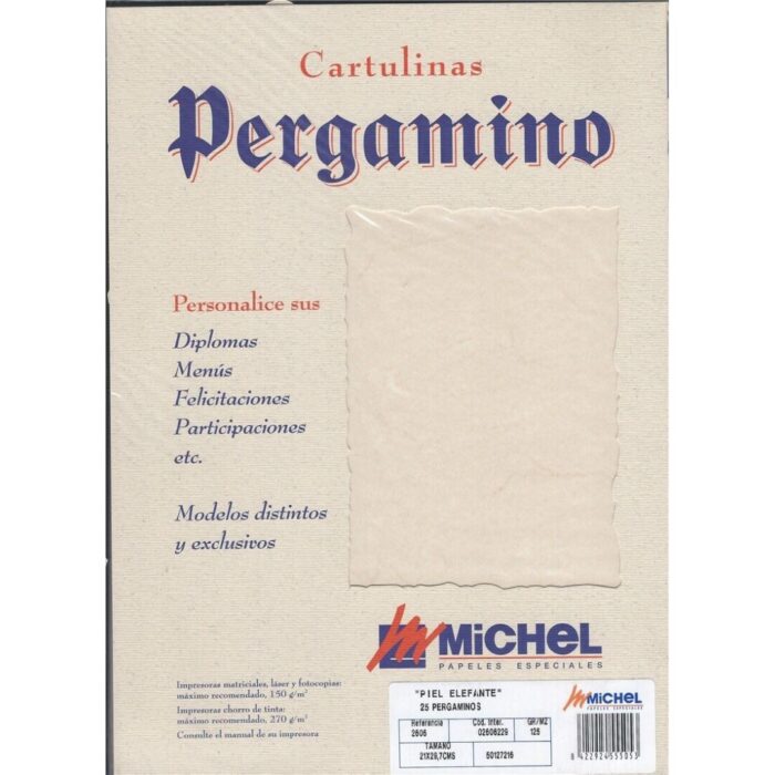 PAPEL PERGAMINO A4 HUESO 125GR PAQ.25UNID