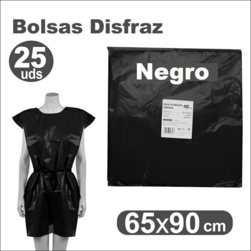 BOLSA DISFRAZ PLASTICO 65X90 NEGRA PAQ.25UNID.