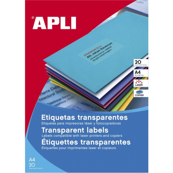 ETIQUETA A4 APLI 210X297 TRANSPARENTE