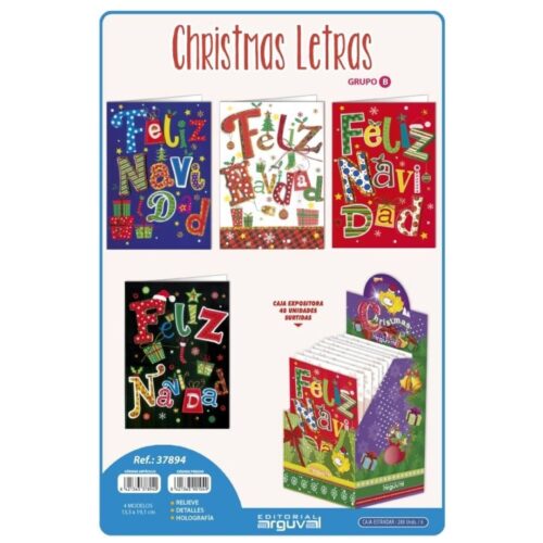 TARJETA CHRISTMAS LETRAS EXP.48UDS