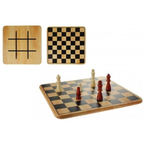 JUEGO MESA AJEDREZ + 3 EN RAYA MADERA 28X28X1.5