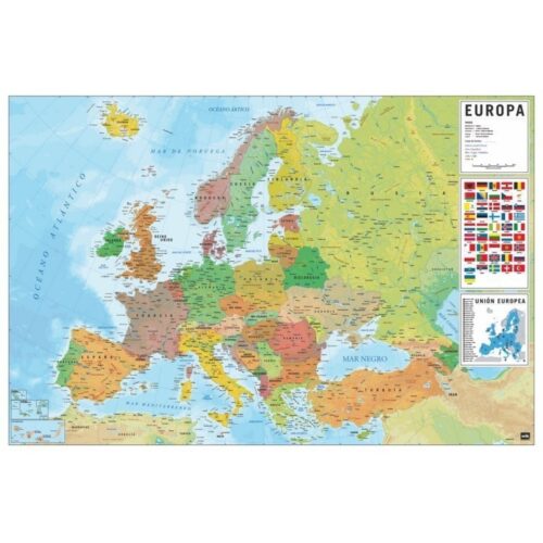 Póster Mapa Físico Político de España (91,5cm x 61cm) + 1 paquete de tesa  Powerstrips® (20 tiras) : : Oficina y papelería