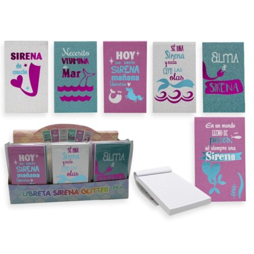 CUADERNO LIBRETA SIRENAS GLITTER 80H