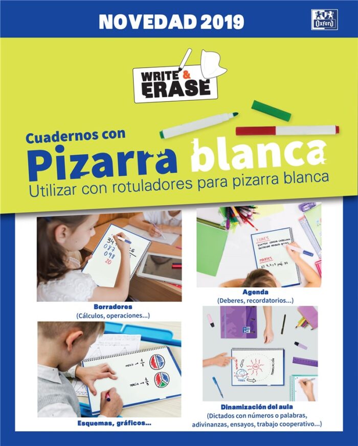 BLOC ESPIRAL OXFORD WRITE&ERASE PACK 4+1 COLORES TENDENCIA