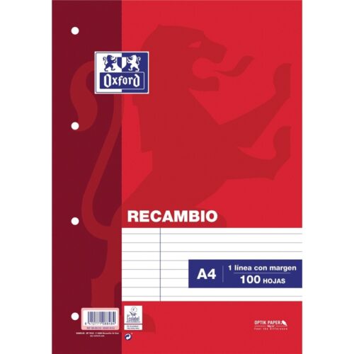 RECAMBIO OXFORD A4 100H 4T HORIZONTAL 90GR