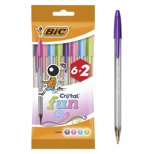 BOLIGRAFO BIC CRISTAL FUN 1,6 BLISTER 6+2