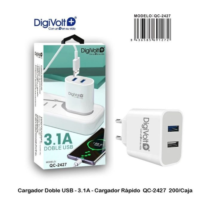 I.CABLE CARGADOR CASA DOBLE USB 2.5A