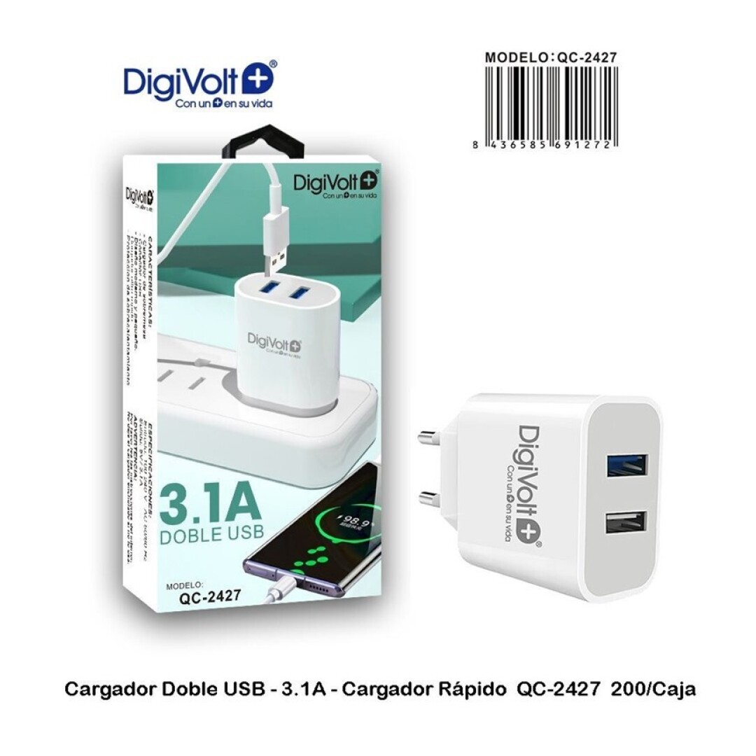 I.CABLE CARGADOR CASA DOBLE USB 2.5A - La Mejor Papelería