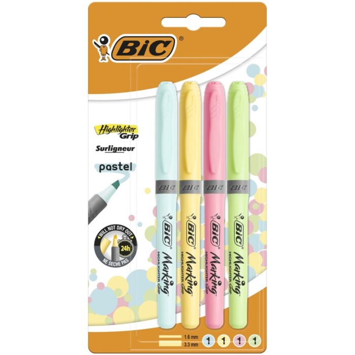 FLUORESCENTE BIC HIGHLIGHTE GRIP PASTEL BLISTER 4UDS