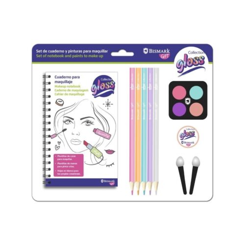 SET CUADERNO Y PINTURAS PARA MAQUILLAR MAKE UP GLOSS