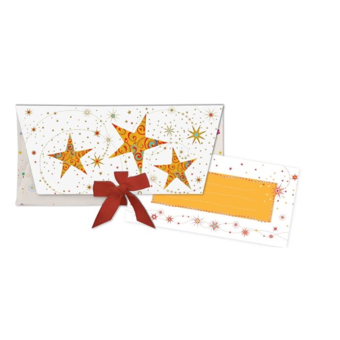 CHRISTMAS TARJETON ESTRELLAS + SOBRE REGALO LAZON