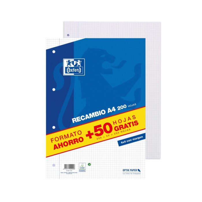 RECAMBIO OXFORD A4 200H+50 4T C-4X4 90GR