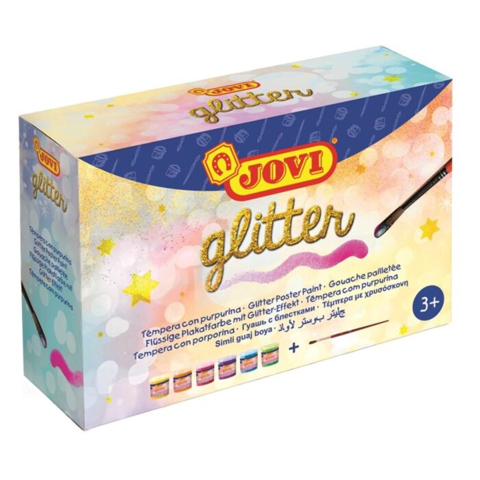 TEMPERA JOVI 55ML 6 COLORES GLITTER + PINCEL