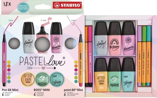 SET ESCRITURA STABILO PASTEL LOVE 18 PIEZAS