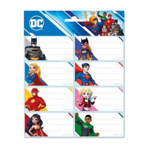 ETIQUETA SOBRE NOMBRE BLISTER 16 STICKERS ESCOLARES DC COMIC