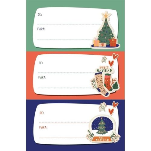 ETIQUETA SOBRE NOMBRE BLISTER 9 STICKERS NAVIDAD ARBOLES