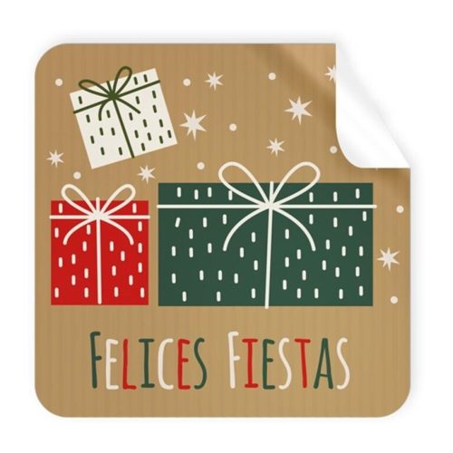 ETIQUETA ROLLO KRAFT CUADRADA FELICES FIESTAS 250UD