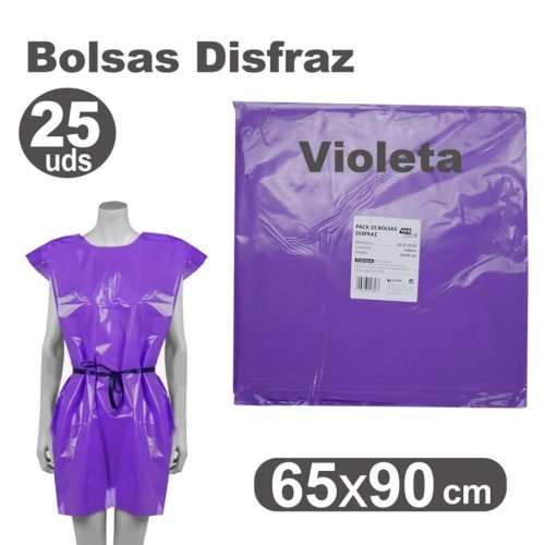 BOLSA DISFRAZ PLASTICO 65X90 VIOLETA PAQ.25UNID.