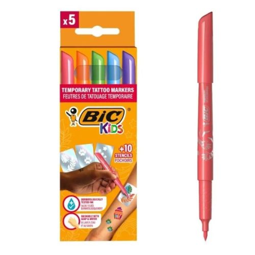 ROTULADOR BIC KIDS TATTOO MARK 5 MARKERS + 10 PLANTILLAS