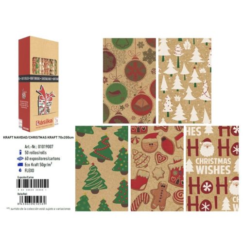 PAPEL REGALO ROLLO NAVIDAD KRAFT 070X2M