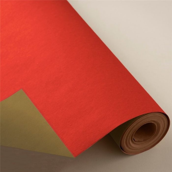 PAPEL REGALO ROLLO 62CM. KRAFT ORO/ROJO