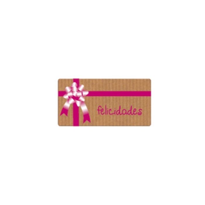 ETIQUETA FELICIDADES ROLLO 59X30 KRAFT 300UNID