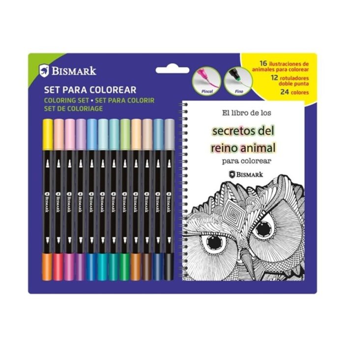 LIBRO DE COLOREAR MANDALAS ANIMALES + 12 ROTULADORES